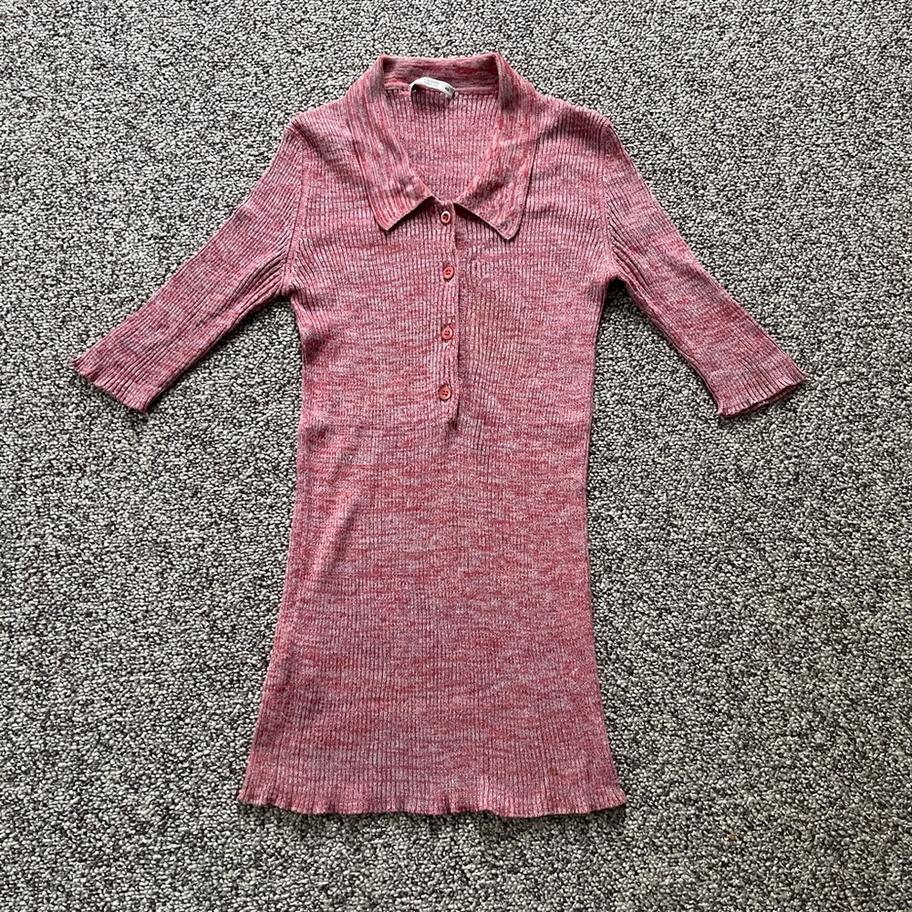 Prada Italy Marled Ribbed Red Collared Knit Sweater Top 40